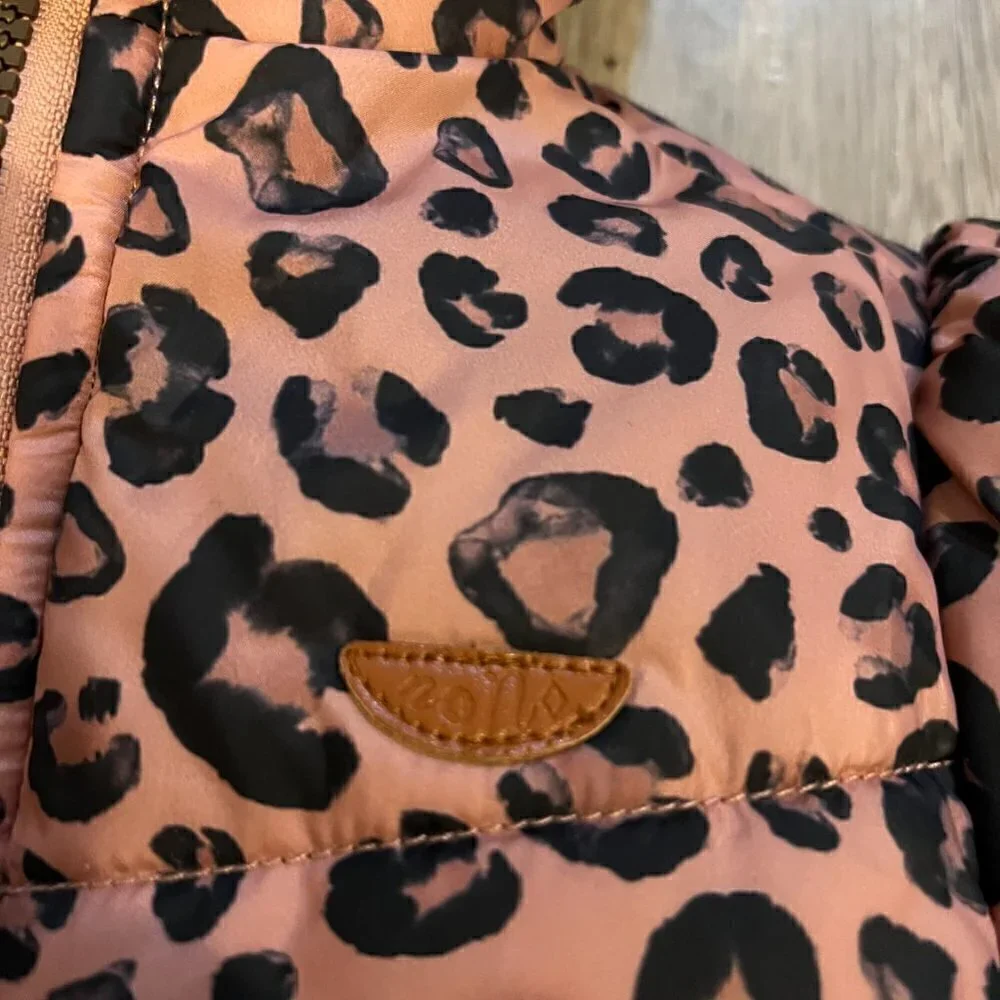 NONO Leopard Puffer Coat Jacket Recycled Fabric Size 4-5 Faux Fur Lined
